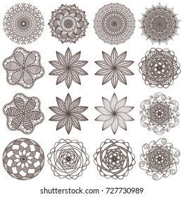 Set of creative and artistic mandalas isolated on white background. Collection of mehendi tattoo designs. Beautiful and creative abstract floral ornaments. Vector EPS10 file.