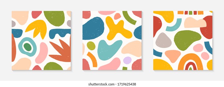 Set of creative artistic seamless patterns.Colorful hand drawn organic shapes,doodles and elements.Vector trendy design perfect for prints,flyers,banners,fabric ,invitations,branding,covers and more.