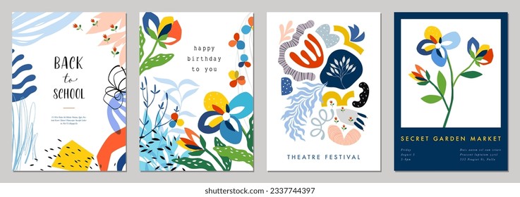 Set of creative artistic templates with abstract and floral elements. Good for poster, card, invitation, flyer, banner, brochure, email header, advertising, events and page cover.