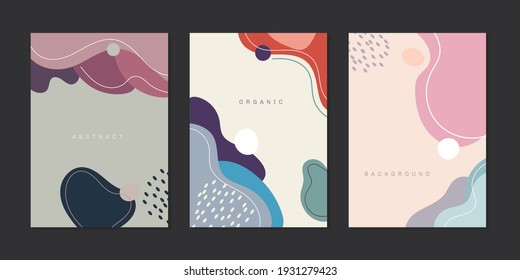 Set of creative background cover brochure organic shapes with lines minimal trendy style. Vector illustration