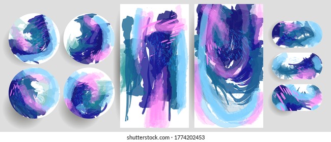 Set creative backgrounds for social media templates. Pastel art color on a white background different sizes of cards rectangular and round