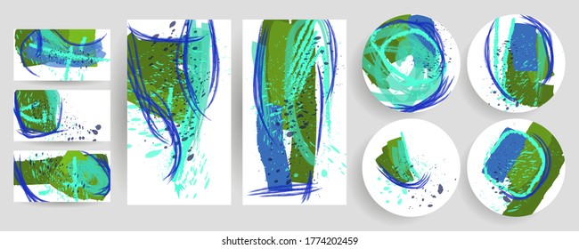 Set creative backgrounds for social media templates. Pastel art color on a white background different sizes of cards rectangular and round