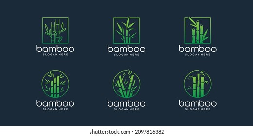 set creative bamboo logo template. minimalist bamboo logotype with frame shape collection.