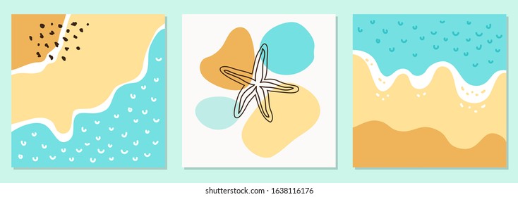 Set of creative banner background with abstract geometric shapes, summer relax, vacation, beach, vibrant colors, vector illustration in trendy simple flat style