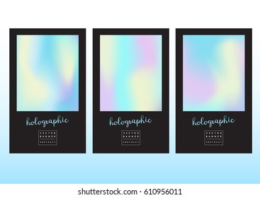 Set of creative banners with abstract backgrounds, fluid colors with holographic effect. Vector design for cover, banner, poster, brochure, wallpaper, greeting and invitation card