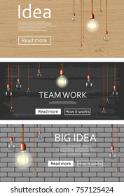 Set of creative banners with bulbs for business. Vector concepts big idea for web banner and printed materials. Vector illustration lamp.