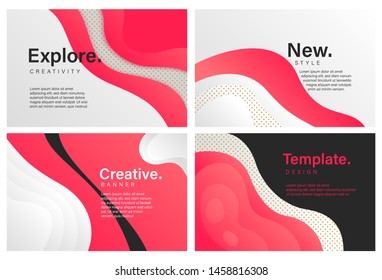 Set of creative banners with fluid bright pink elements. ideal design for social media, cover, web, landing page, ad.