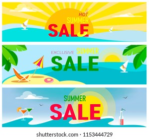 Set creative banners for summer sales. Vector illustration is ideal for banners, web and art.