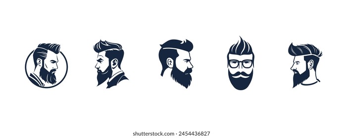 Set of Creative Beard Man Barbershop avatar logo design vector haircut logo. Man Salon logo sign