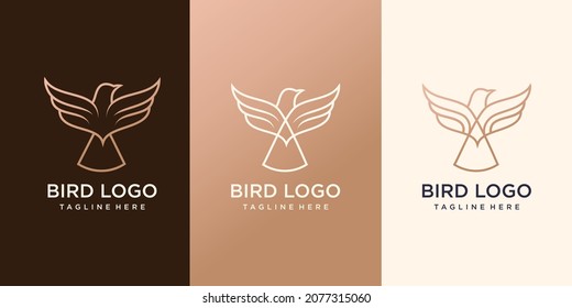 conjunto de logotipo creativo de la línea de aves Premium Vector