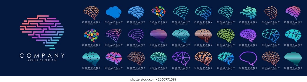 set of creative Brain logo design. Vector illustration.