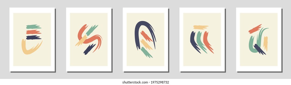 Set of creative brush with hand drawn background for wall design, office, school and restaurant. Minimalist art background.