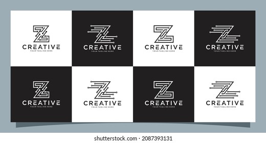 Set of creative bundle monogram logo design template initial letter Z technology 