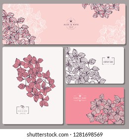 Set of creative business card template and wedding flyers.