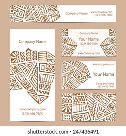 Set of Creative Business Cards and Banners with Hand Drawn Geometric Ornament in Ethnic Style