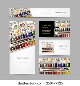 Set of creative business cards design. Paints watercolor. Vector illustration