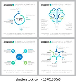 Set of creative business graphic designs for project management. Can be used for annual report, presentation slide, web design. Business concept with radial bar and process charts