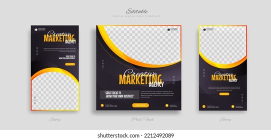 Set creative business idea social media post and story template with red white and blue color background for ads promotions Vector