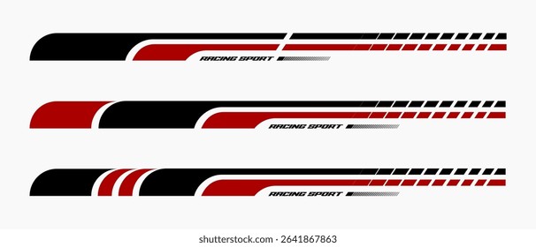 Set of creative car stripes. Car race stripes. Racing sticker design. Graphic sport decal vinyl element. Black red automobile decoration. Racing design vector