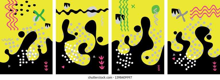 Set of creative card, cover and background with abstract shapes and colors.