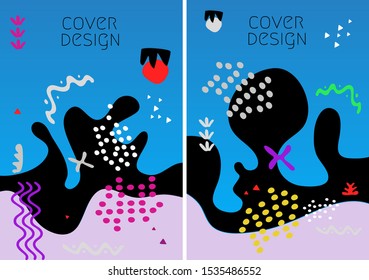 Set of creative card, cover and background with abstract shapes and colors.