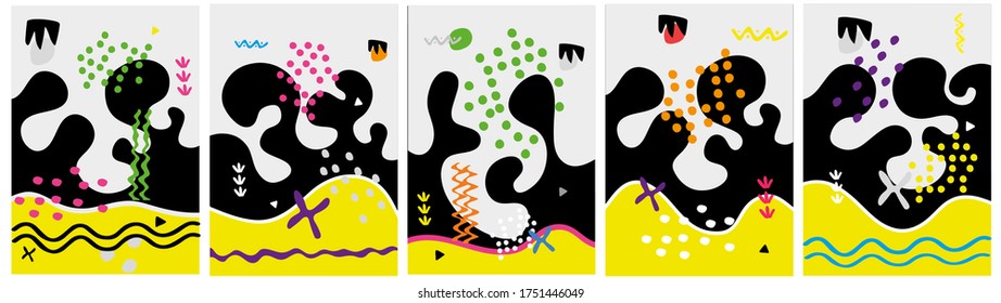Set of creative card, cover and background with abstract shapes and colors.