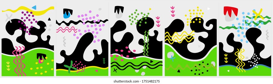 Set of creative card, cover and background with abstract shapes and colors.