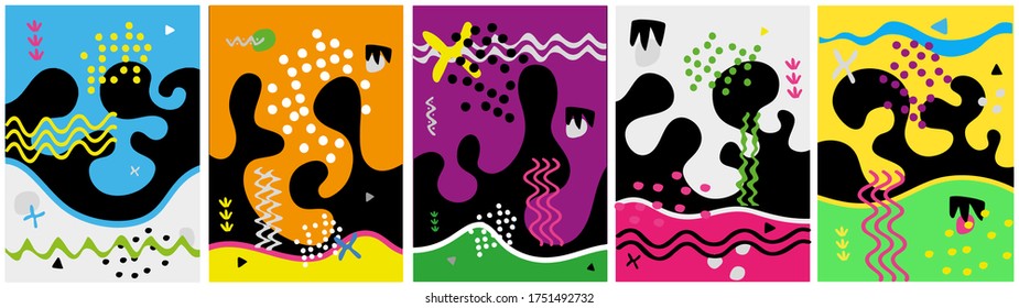Set of creative card, cover and background with abstract shapes and colors.