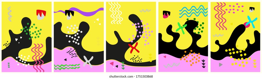 Set of creative card, cover and background with abstract shapes and colors.