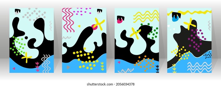 Set of creative card, cover and background with abstract shapes and colors.