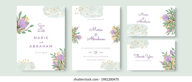 Set of creative card with flower, leaves. Wedding ornament concept. Floral poster, invite. Vector decorative greeting card or invitation design background. Watercolor elegant wedding style, fresh art 