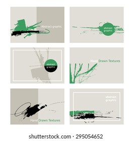 Set of creative cards with abstract graphic .Hand Drawn textures.