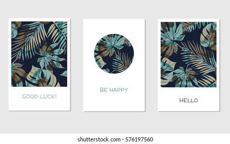 Set of creative cards with colorful tropical leaves for Banner, Poster, Invitation, Brochure, Flyer etc.