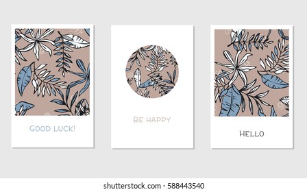 Set of creative cards with colorful tropical leaves for Banner, Poster, Invitation, Brochure, Flyer etc