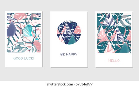 Set of creative cards with colorful tropical leaves for Banner, Poster, Invitation, Brochure, Flyer etc