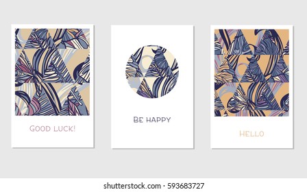 Set of creative cards with colorful tropical leaves for Banner, Poster, Invitation, Brochure, Flyer etc.