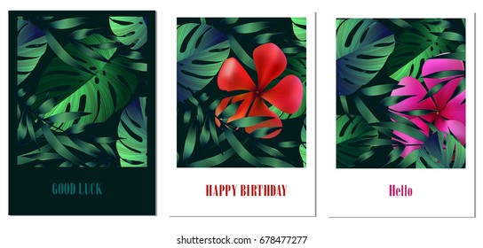 Set of creative cards with colorful tropical leaves for Banner, Poster, Invitation, Brochure, Flyer etc.