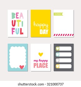 Set of creative cards design. Vector design templates for journal cards, scrapbooking cards, greeting cards, gift cards, patterns, art decoration etc.