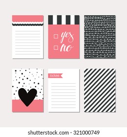 Set of creative cards design. Vector design templates for greeting cards, gift cards, journal cards, scrapbooking cards, patterns, art decoration etc.