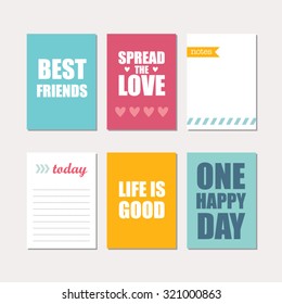 Set of creative cards design. Vector design templates for journal cards, scrapbooking cards, greeting cards, gift cards, patterns, art decoration etc.