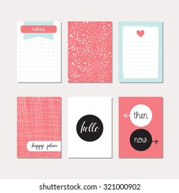 Set of creative cards design. Vector design templates for journal cards, scrapbooking cards, greeting cards, gift cards, patterns, art decoration etc.