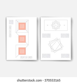 Set of creative cards with geometric hipster icons. Trendy hipster logotypes. Polygonal icons. Templates. Design Set of Web, Mail, Brochures, Flyer, Technology, and Infographic Concept.