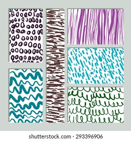 Set of Creative Cards with Hand Drawn Hipster Textures. Retro Patterns for Placards, Posters, Flyers and Banner Designs.
