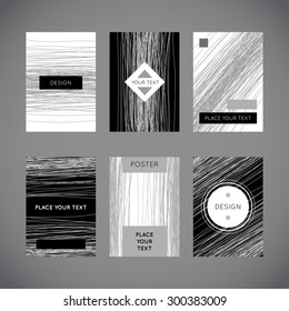 Set of Creative Cards with Hand Drawn Elements Made with Pencil.  Patterns for Placards, Posters, Flayers, Business Cards and Banner Designs.