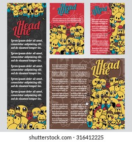 Set of  Creative Cards with Hand Drawn Doodles .Retro Patterns for Placards, Posters,  and Banner Designs.