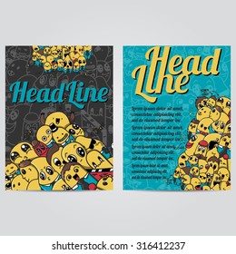 Set of  Creative Cards with Hand Drawn Doodles .Retro Patterns for Placards, Posters,  and Banner Designs.
