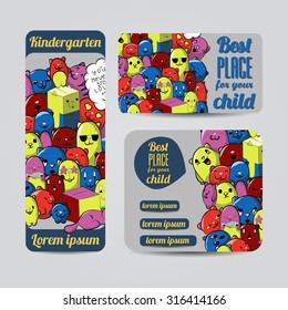 Set of  Creative Cards with Hand Drawn Doodles .Retro Patterns for Placards, Posters,  and Banner Designs.