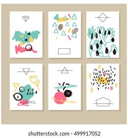 Set of creative cards. Hand Drawn textures. Design for flyers, placards, posters, invitations, brochures.  Abstract creative  modern style. Artistic creative templates. Creative universal cards.