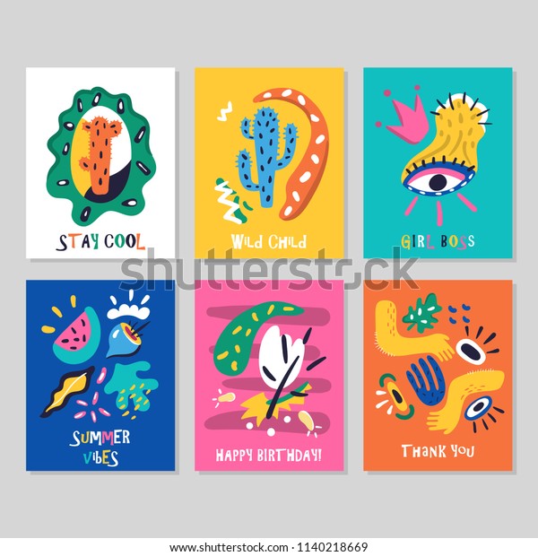 Ensemble De Cartes Creatives Joyeux Anniversaire Image Vectorielle De Stock Libre De Droits