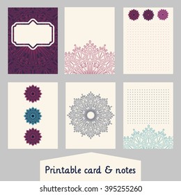Set of creative cards with mandalas design. Template for scrapbooking, wrapping, congratulations, invitations, printable card, planner, wedding invitation, notebooks, diary. Vector.